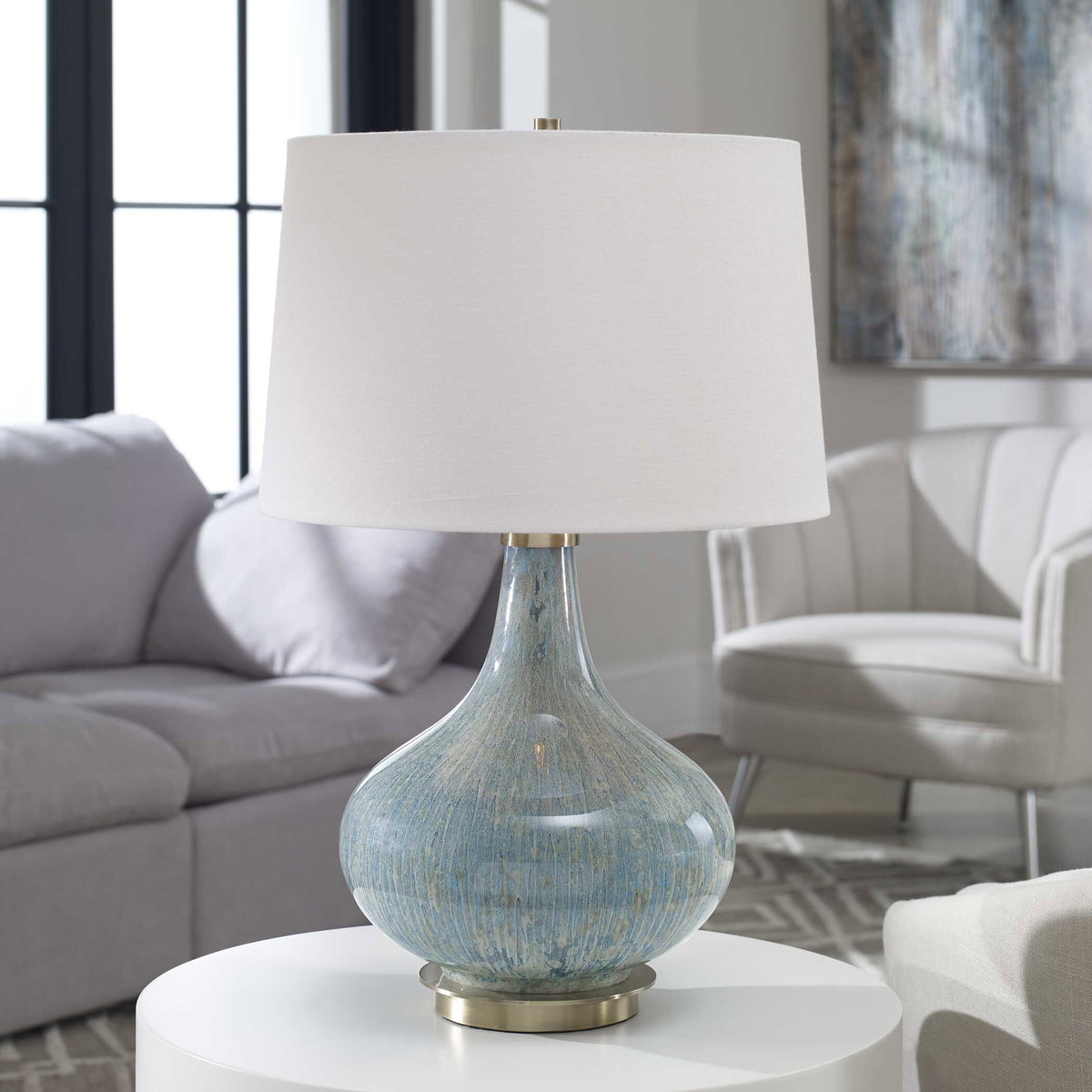 Celinda Blue Gray Glass Lamp, by Uttermost, 15.5" width x 24.75" height x 14" depth View 2