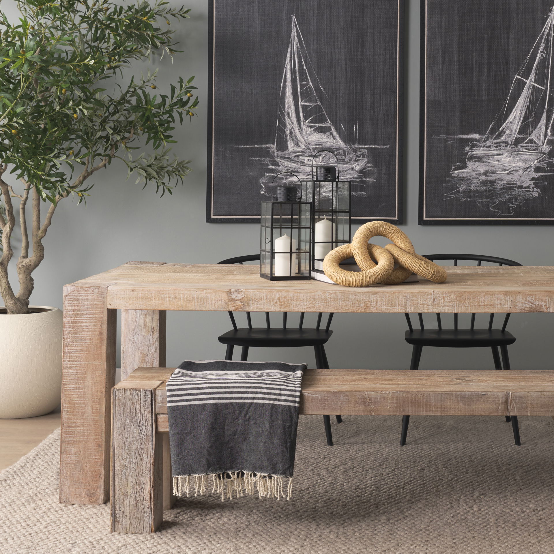 Alize Jute Wrapped Solid Wood Circular Chain Link Decorative Object, by Mercana, 14" length x 11" width x 8" height View 2