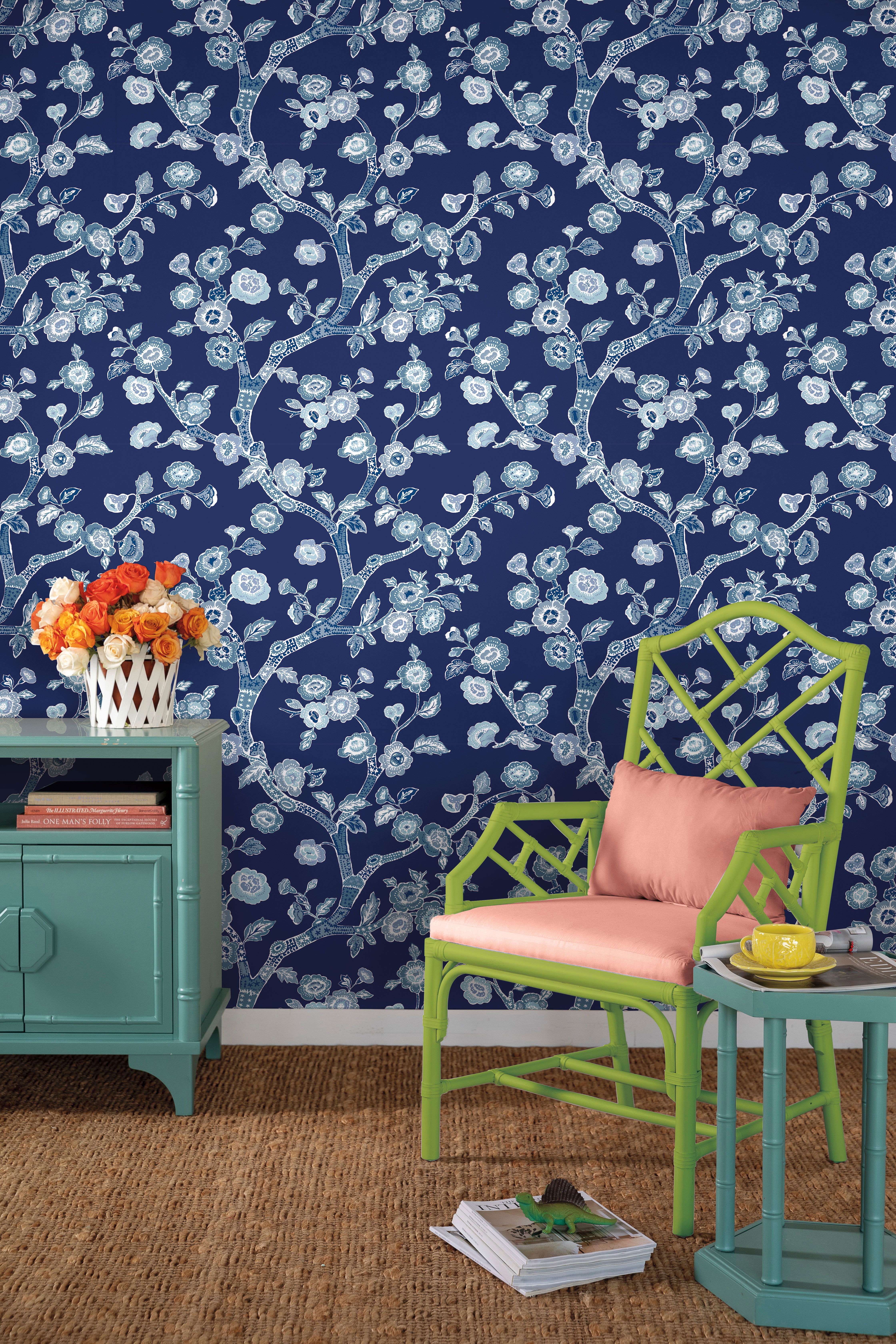 Temple Garden Navy Blue Peel & Stick Wallpaper large image 