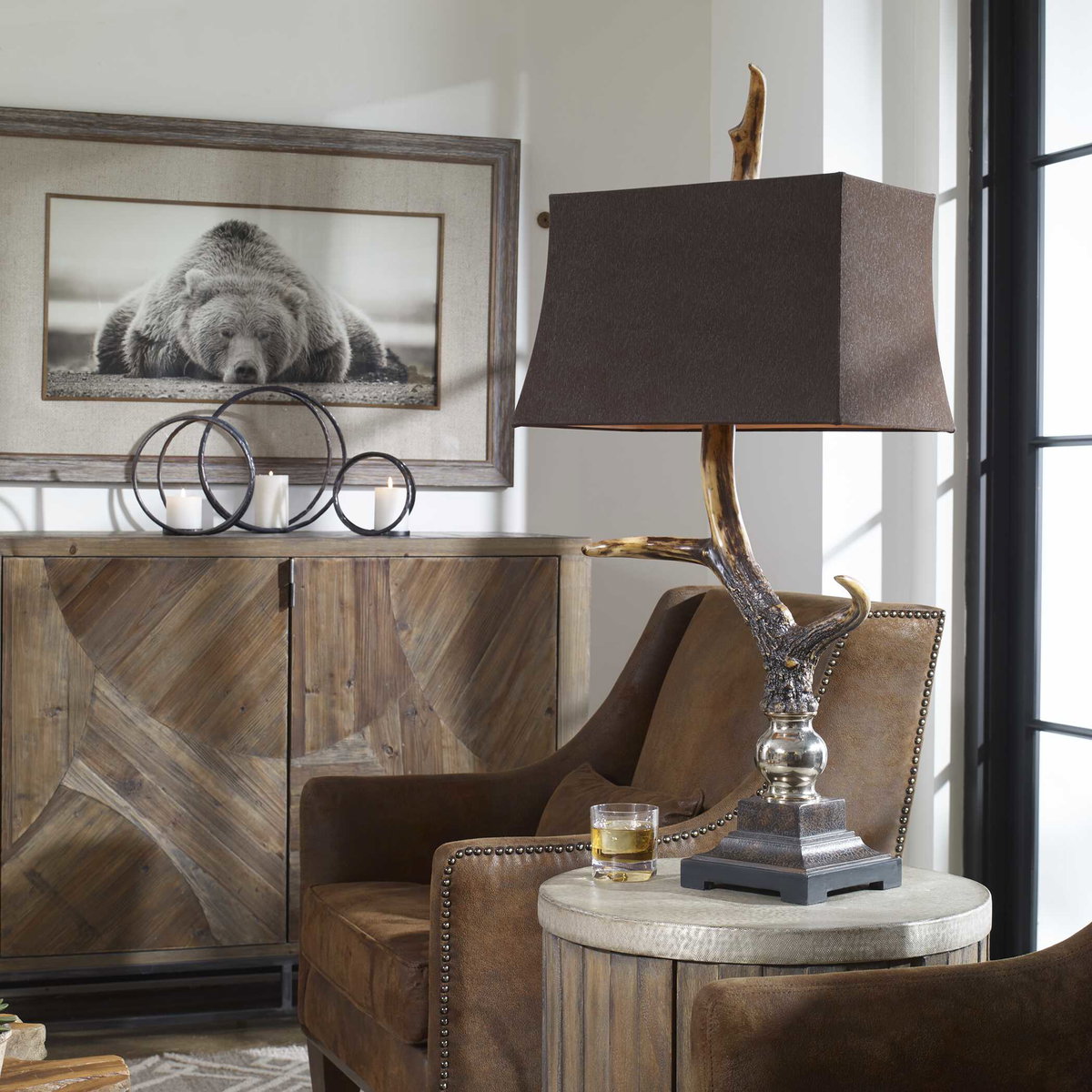 Stag Horn Dark Shade Table Lamp, by Uttermost, 19" width x 40.25" height x 12" depth View 2