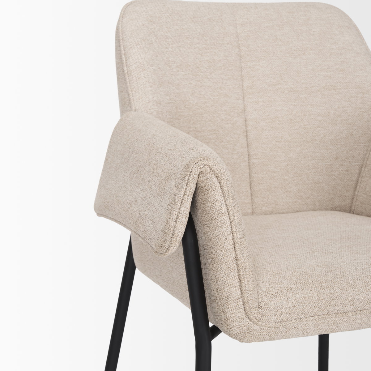 Brently Curved Back Dining Arm Chair | Oatmeal Fabric with Metal, Dining Chair by Mercana, 24.5" length x 29.5" width x 32.5" height View 13
