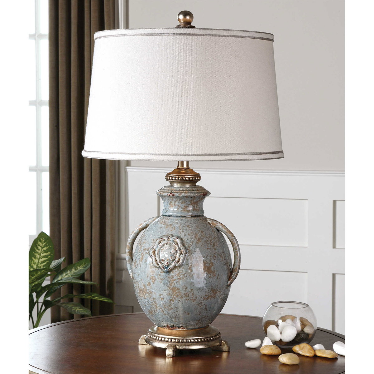 Cancello Blue Glaze Lamp, by Uttermost, 17" width x 28.5" height x 17" depth View 2