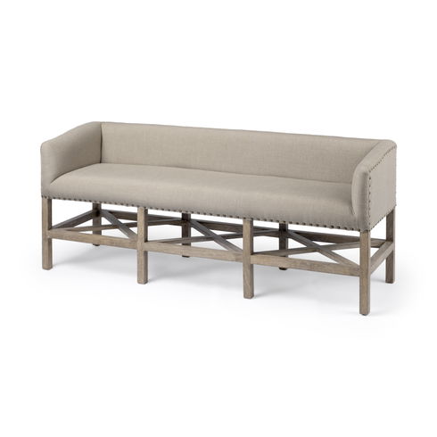 Bergen 60L x 19W Beige Fabric Covered Seat with Brown Wood Frame Accent Bench