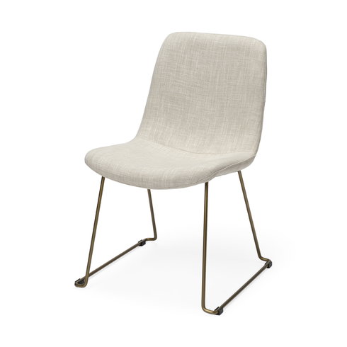 Sawyer Solid Back Dining Side Chair | Beige Fabric with Gold Metal