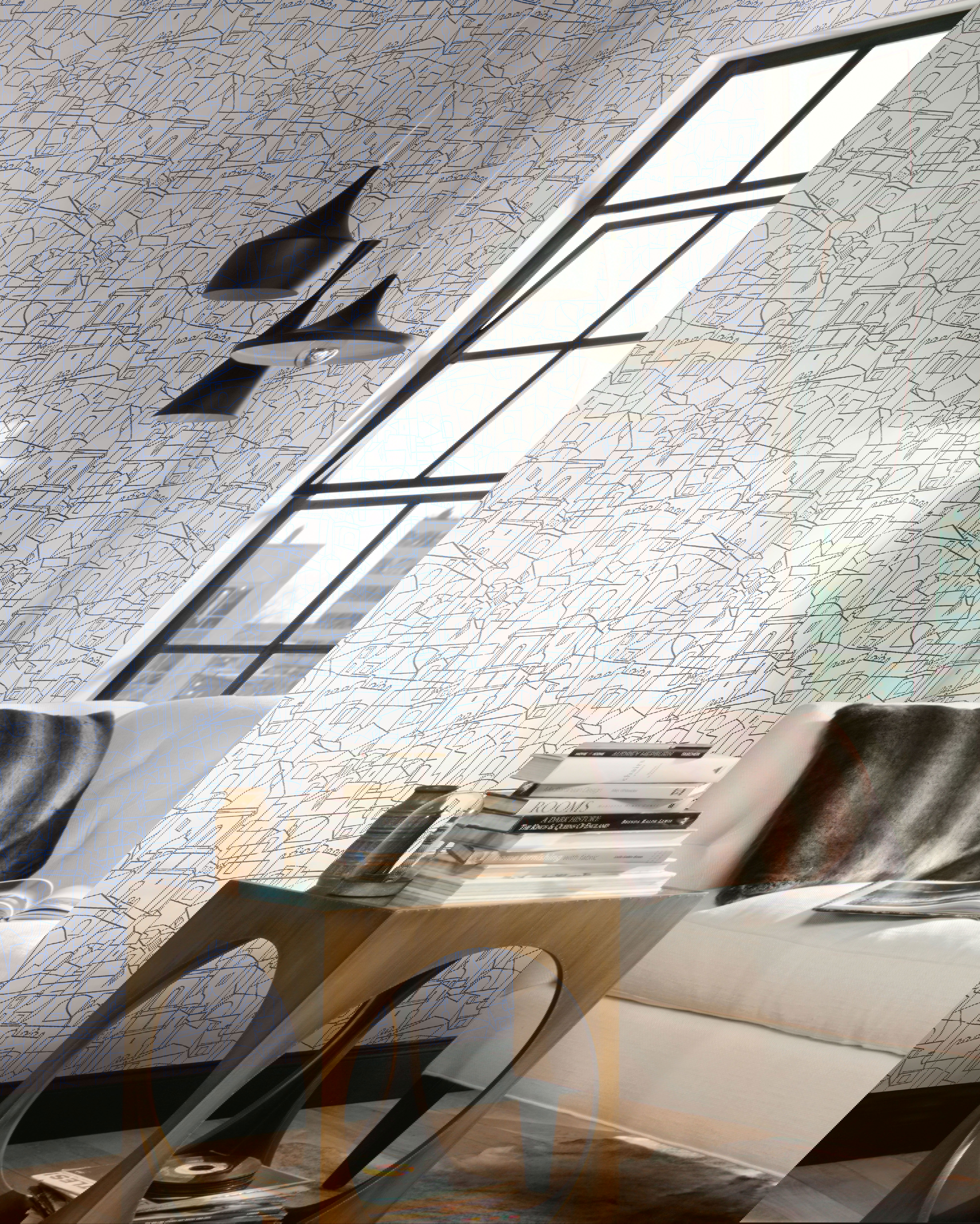 Cubist Cityscape Blue Peel & Stick Wallpaper large image 