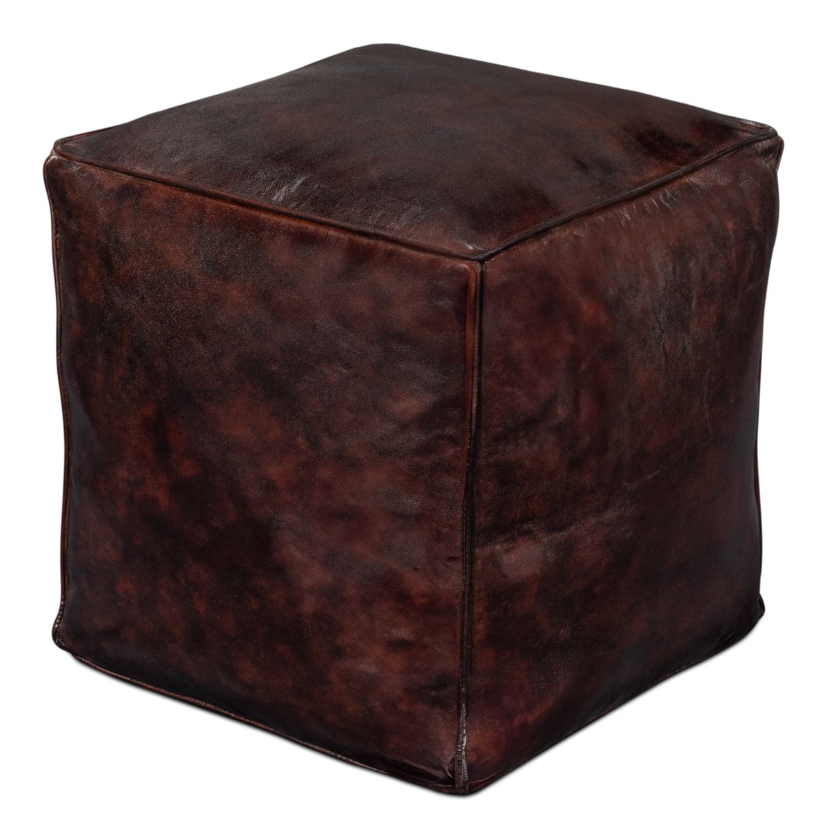 Sunday Afternoon Leather Cube Dark Brn, by Sarreid, 1'3" length x 1'3" width x 1'4" height View 1