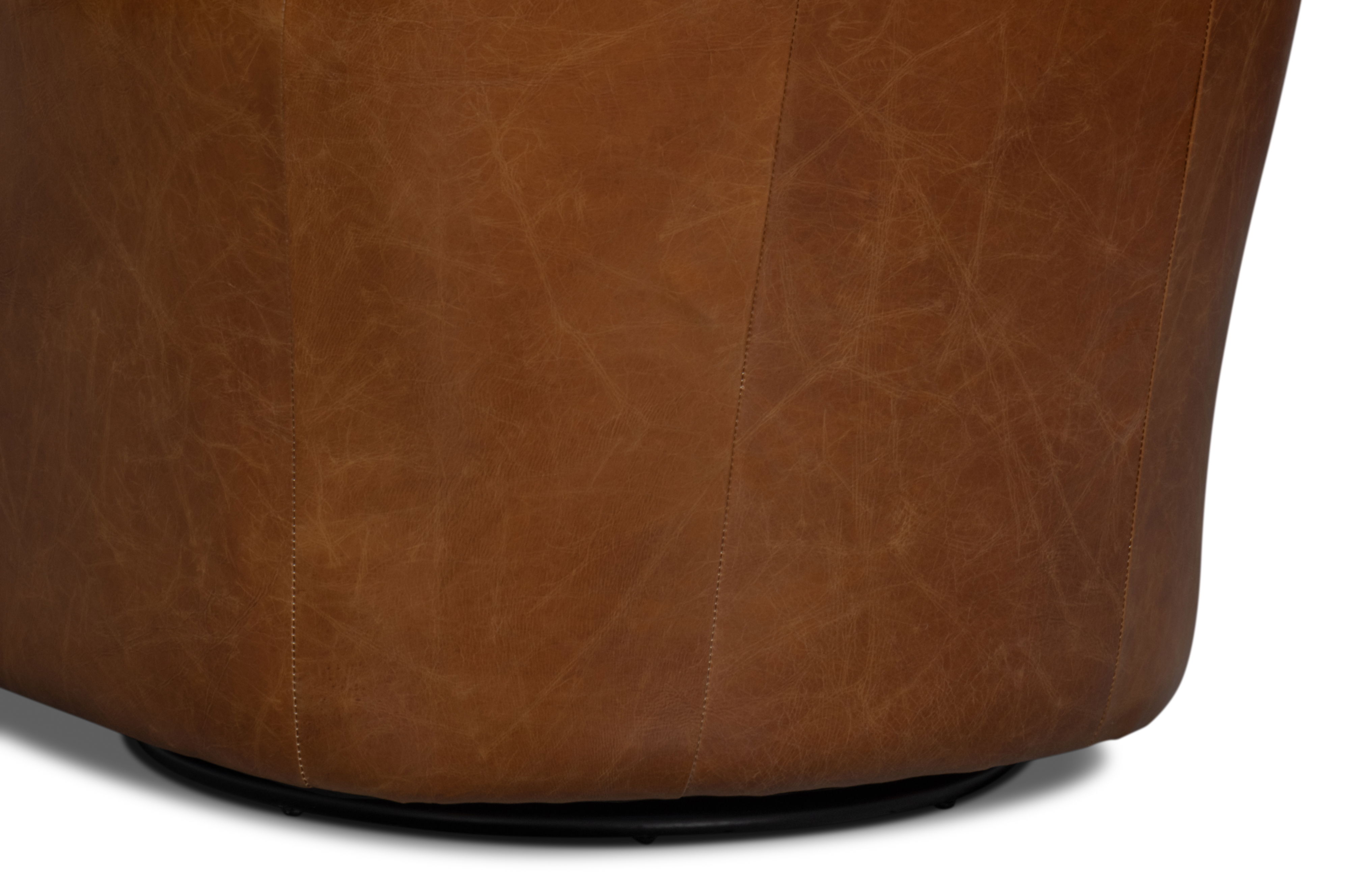 Baker Leather Swivel Chair, Cuba Brown, Seating by Sarreid, 31" length x 38" width x 38" height View 8