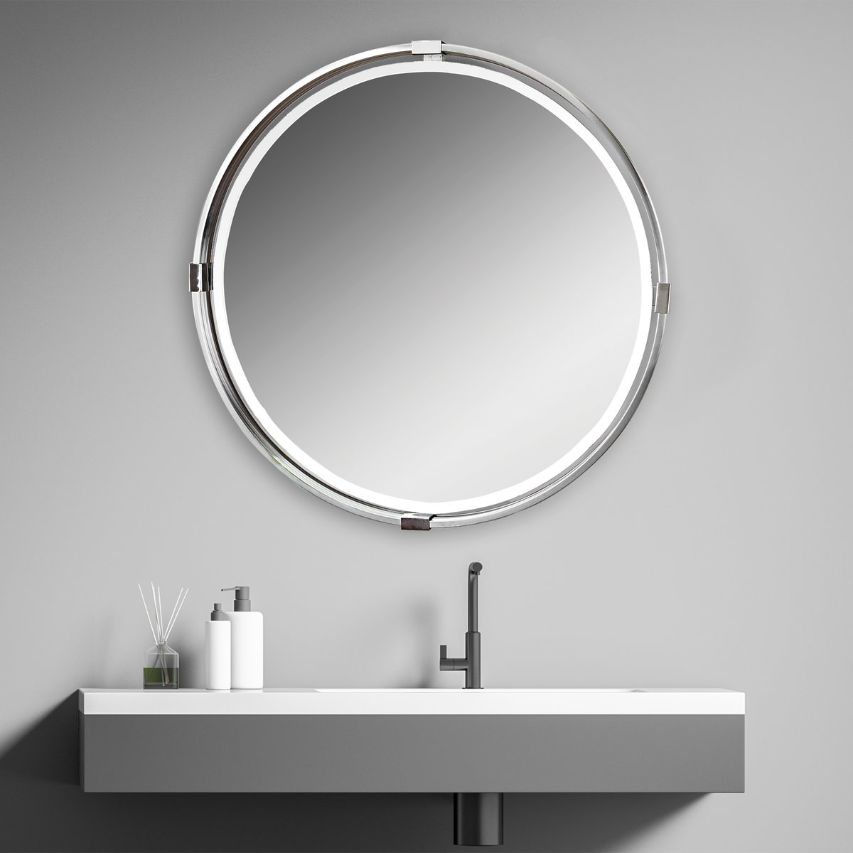 Tazlina Brushed Nickel Round Mirror, by Uttermost, 29.5" width x 29.5" height x 2" depth View 5