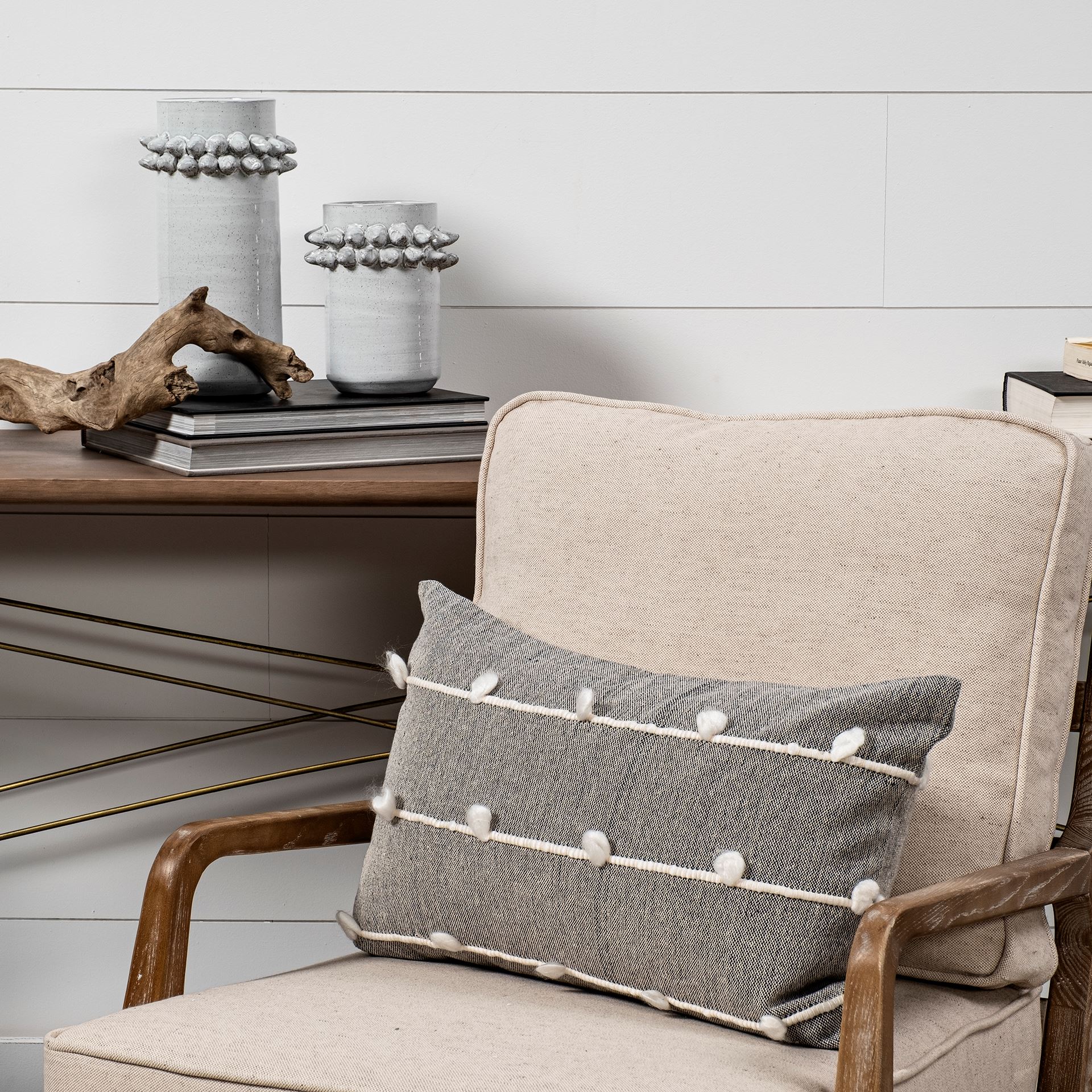 Farmhampton Small Gray Spoked Ceramic Vase large image 