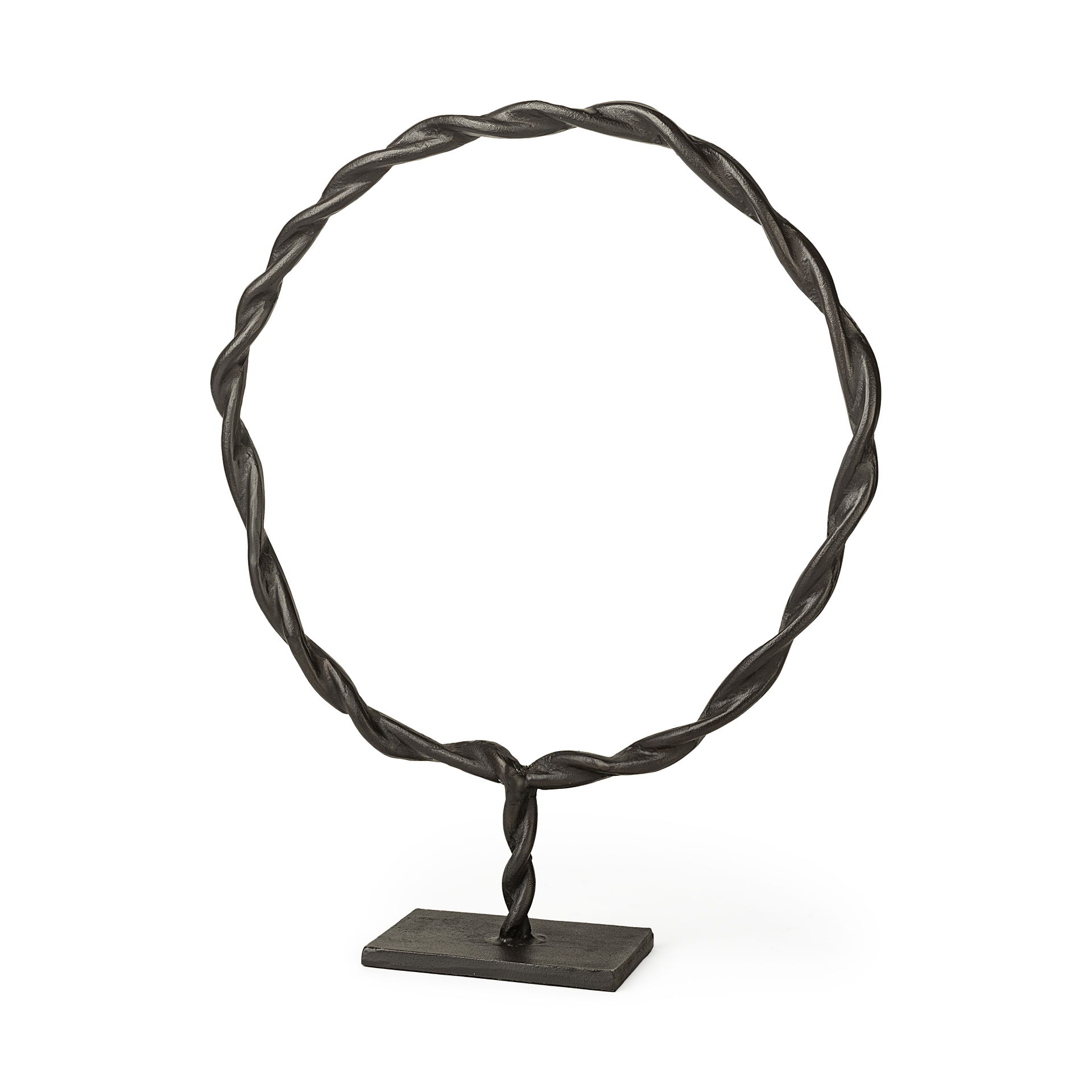 Rizwan (Large) Black Aluminum Braided Circular Object, Decorative Object by Mercana, 18.5" length x 3.3" width x 23" height View 1