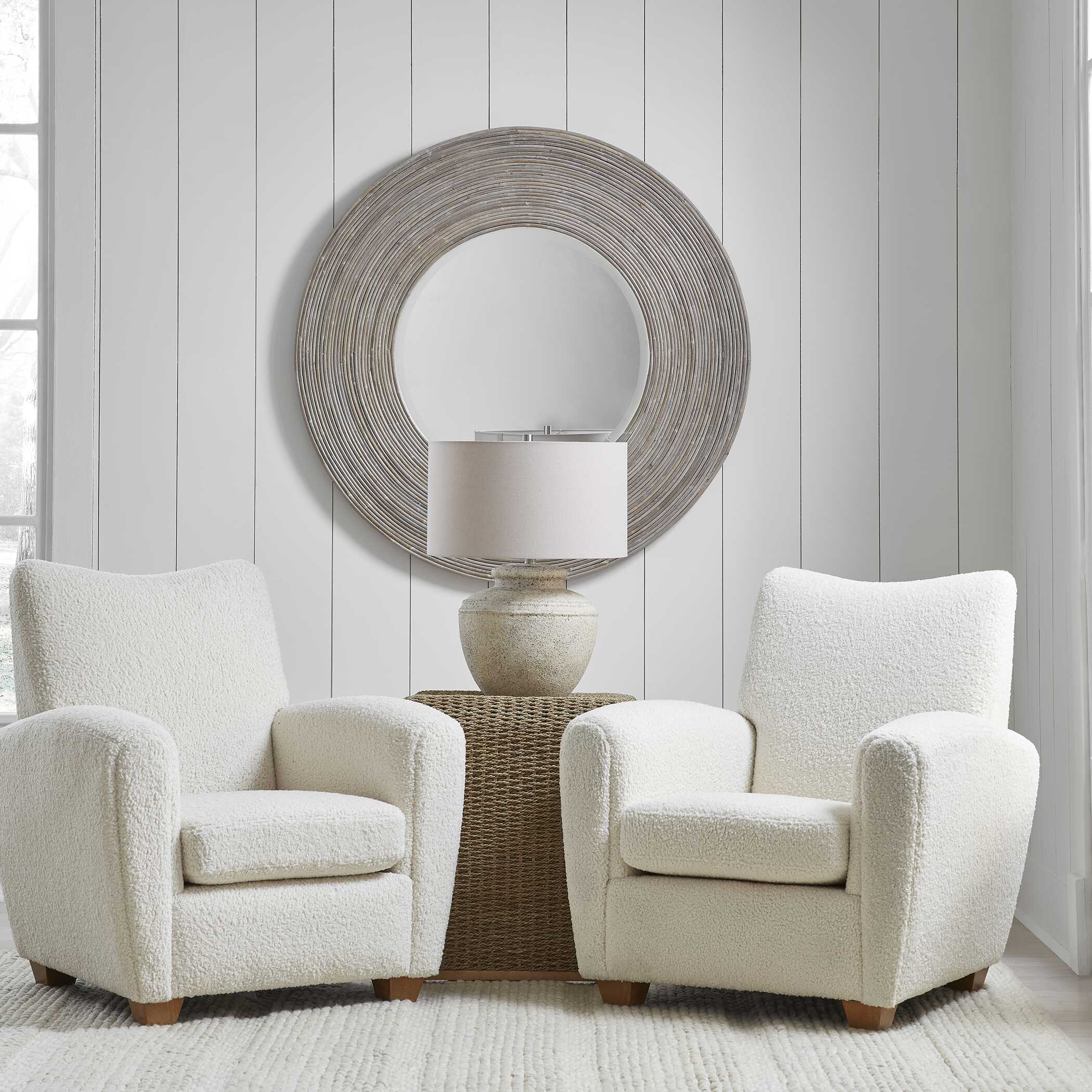 Vortex White Washed Round Mirror, by Uttermost, 47" width x 2" height x 47" depth View 2