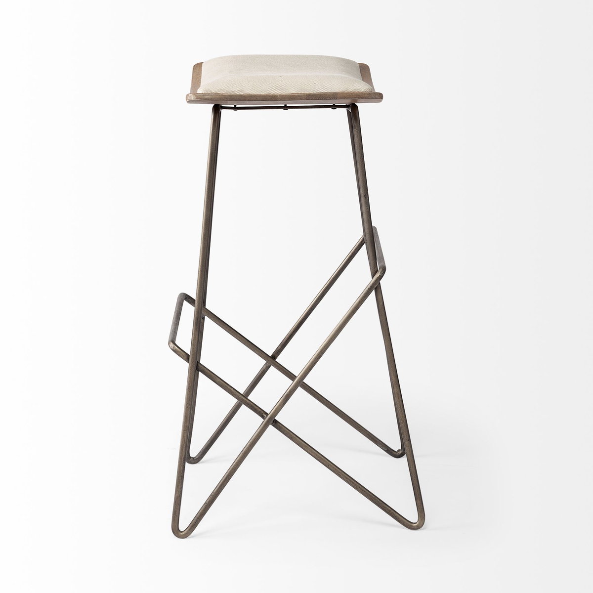 Katniss Backless 30in Seat Bar Stool | Cream Fabric with Gold Metal, Counter & Bar Stool by Mercana, 16" length x 16" width x 30" height View 5