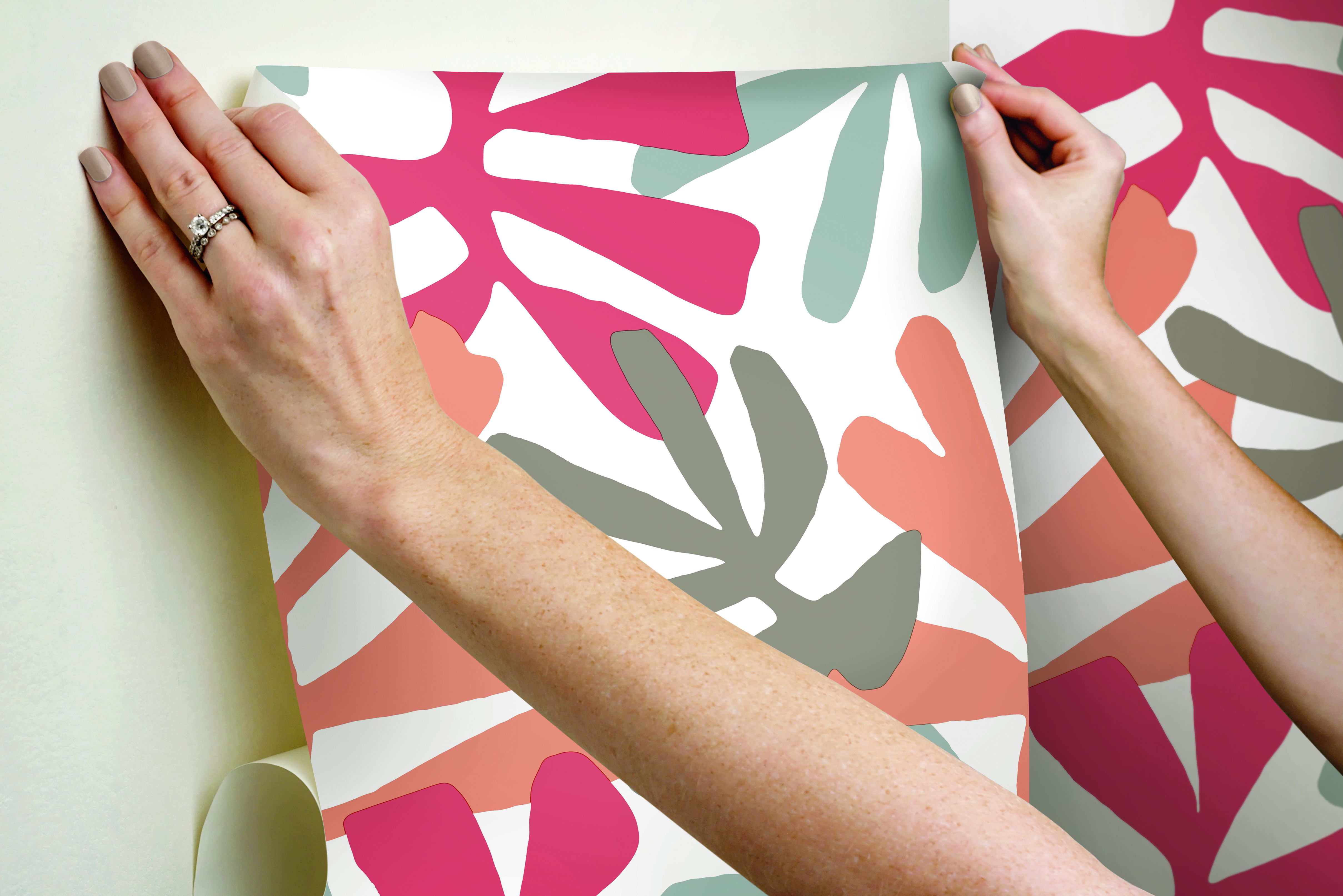Kinetic Tropical Coral & Beige Peel & Stick Wallpaper large image 