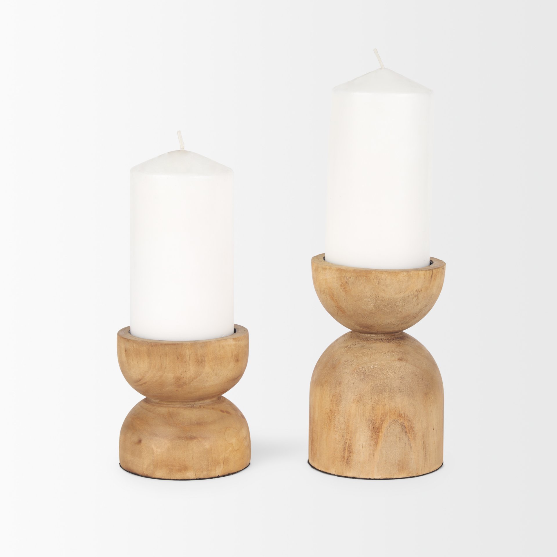 Aleena Wooden Candle Holder (Set of 2), Candles & Candle Holder by Mercana, 4.02" length x 4.02" width x 10.43" height View 3