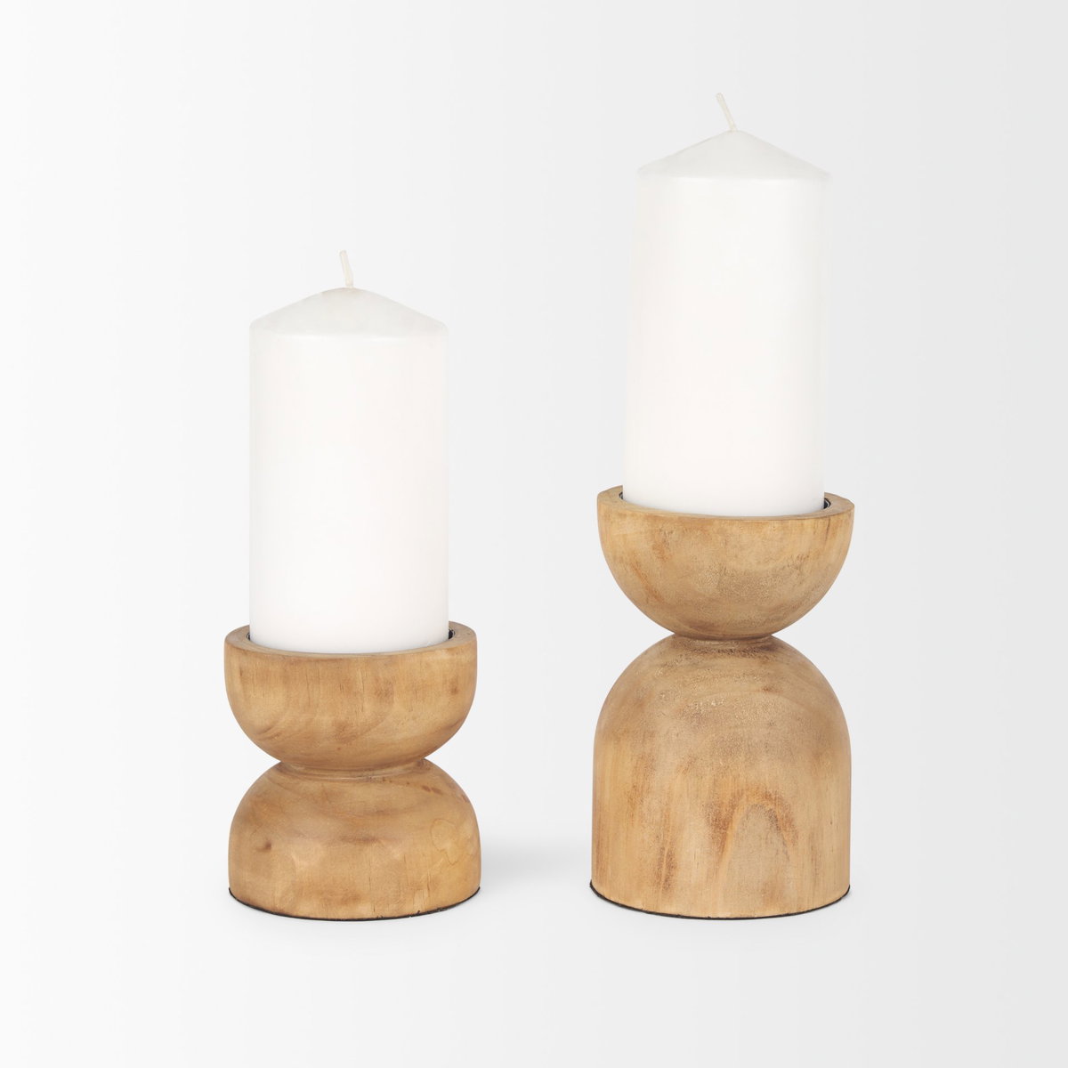 Aleena Wooden Candle Holder (Set of 2), Candles & Candle Holder by Mercana, 4.02" length x 4.02" width x 10.43" height View 3