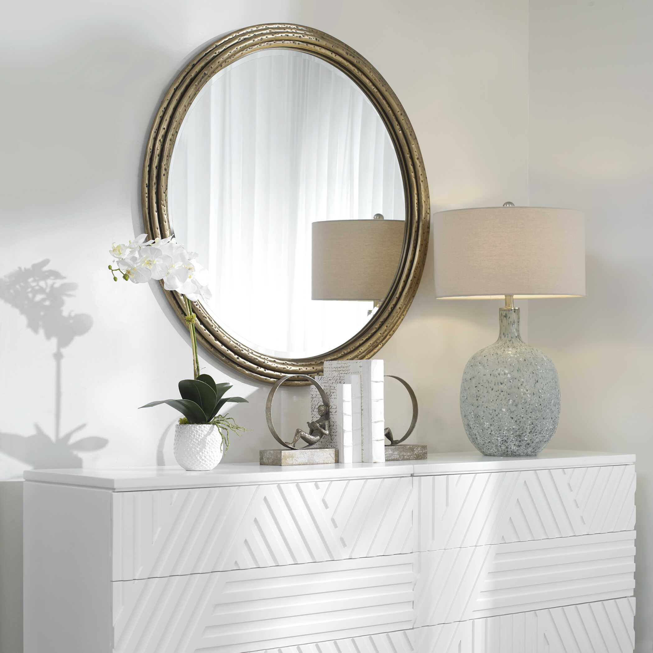 Spera Round Gold Mirror, by Uttermost, 42.12" width x 42.12" height x 2.12" depth View 4