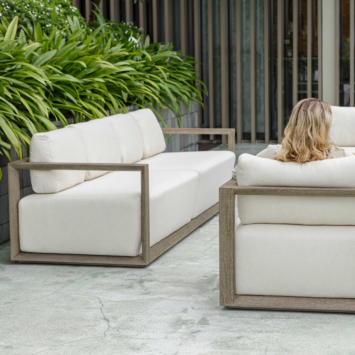 Remsen Outdoor Gray Sofa, Outdoor Sofa by Uttermost, 8'11" width x 2'8" height x 2'11.25" depth View 6