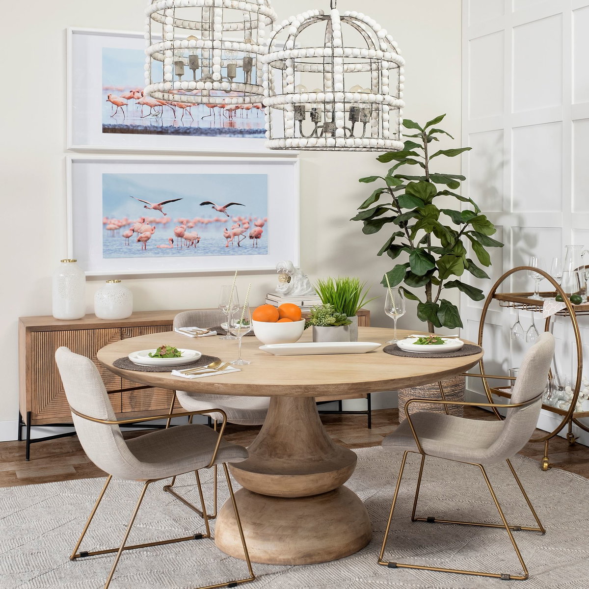 Crossman 60' Round Pedestal Dining Table | Modern | Blonde Wood | Seats 6, by Mercana, 60" length x 60" width x 30" height View 2