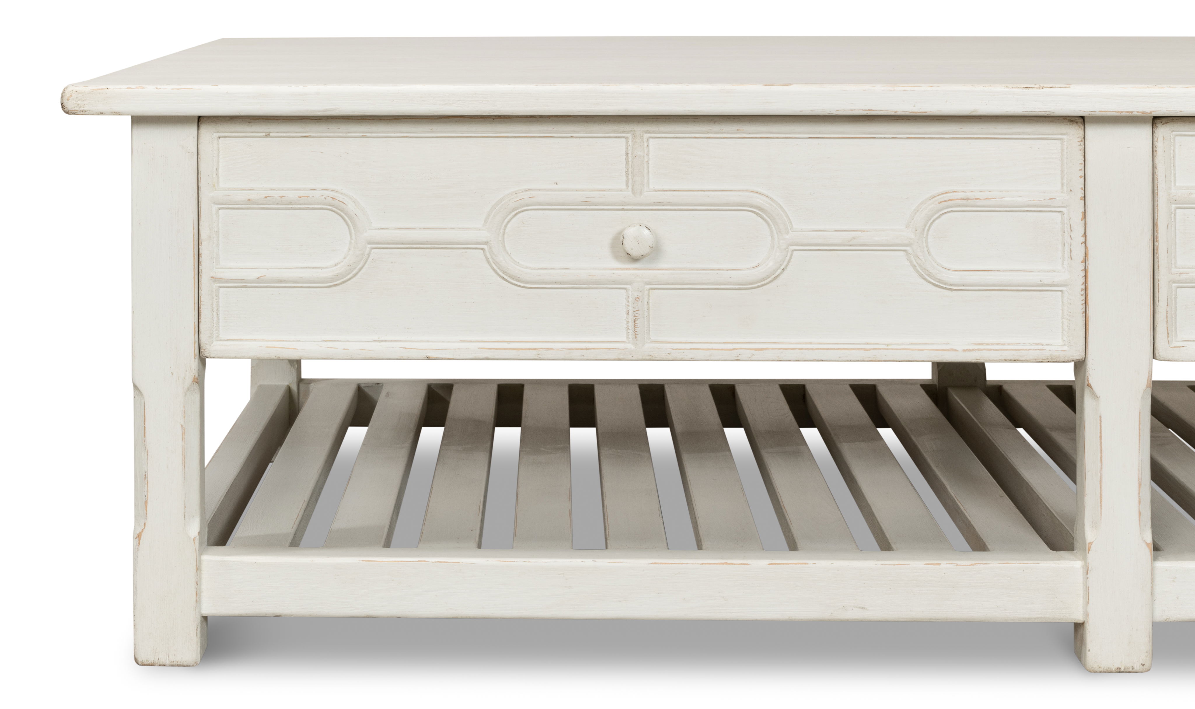 Isla Coffee Table, Antique White, by Sarreid, 67" length x 35" width x 19" height View 7