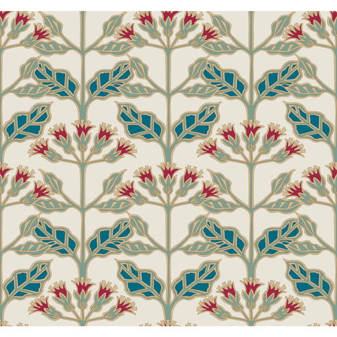 Tracery Blooms Cream Metallic Wallpaper