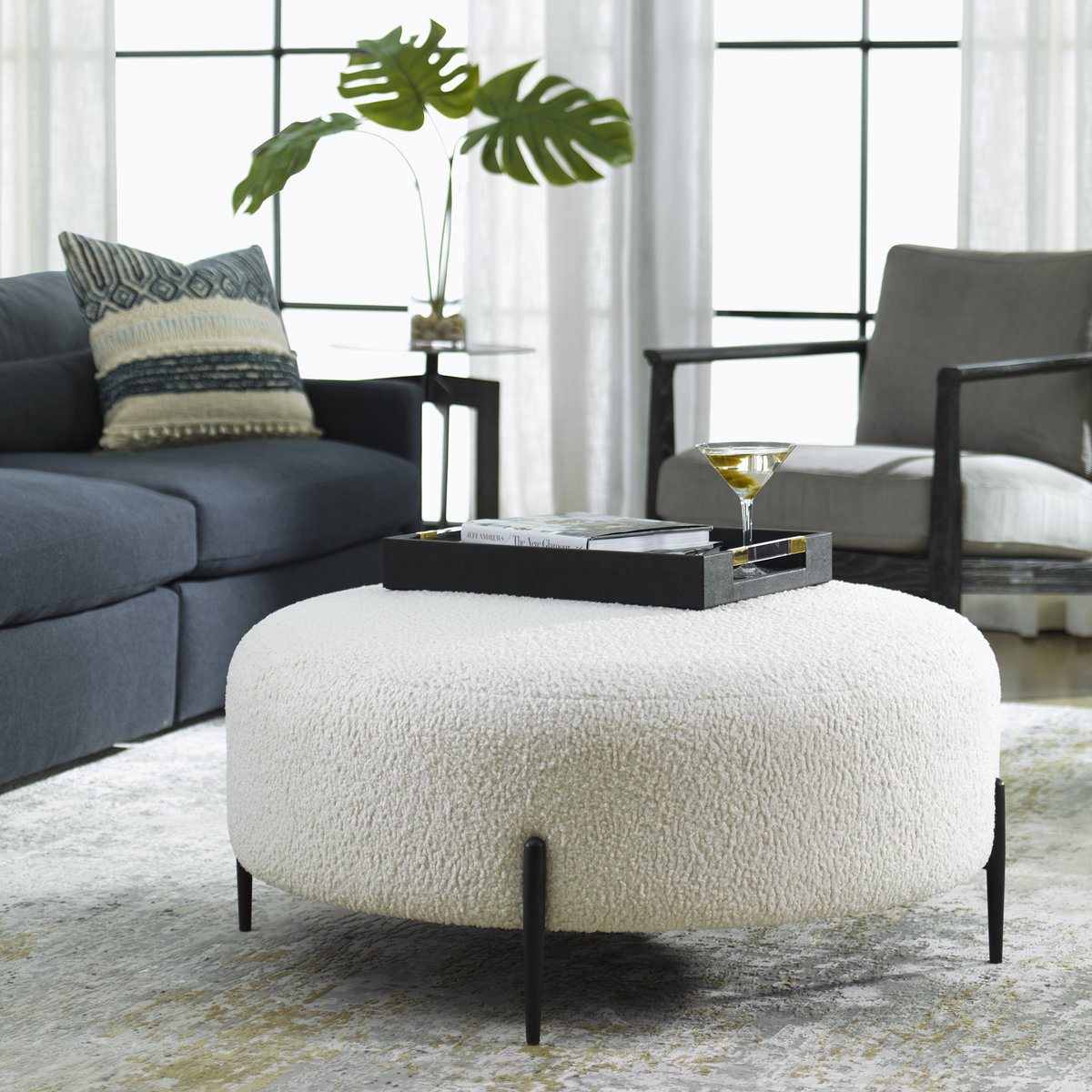 Arles Large Plush White Ottoman, by Uttermost, 40" width x 18" height x 40" depth View 2