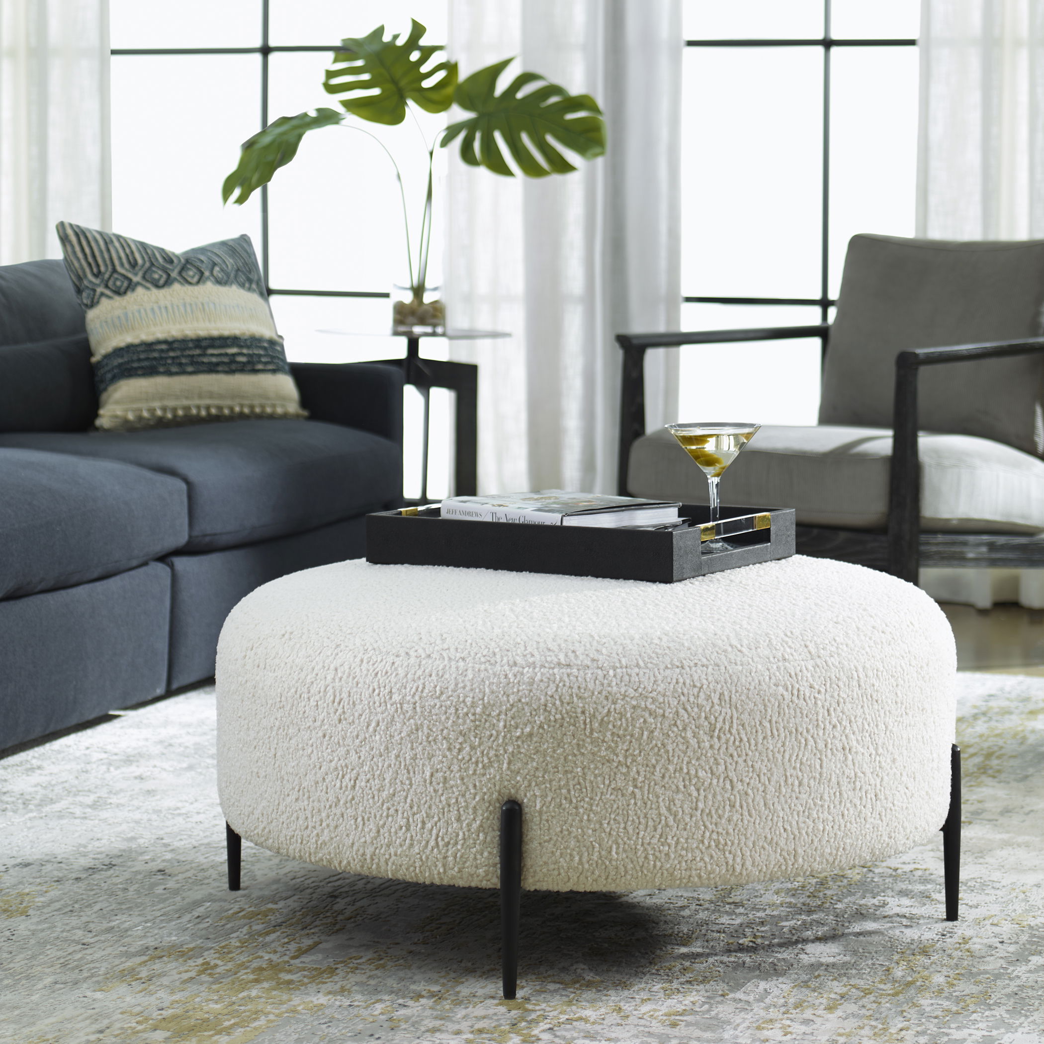 Arles Large Plush White Ottoman large image 