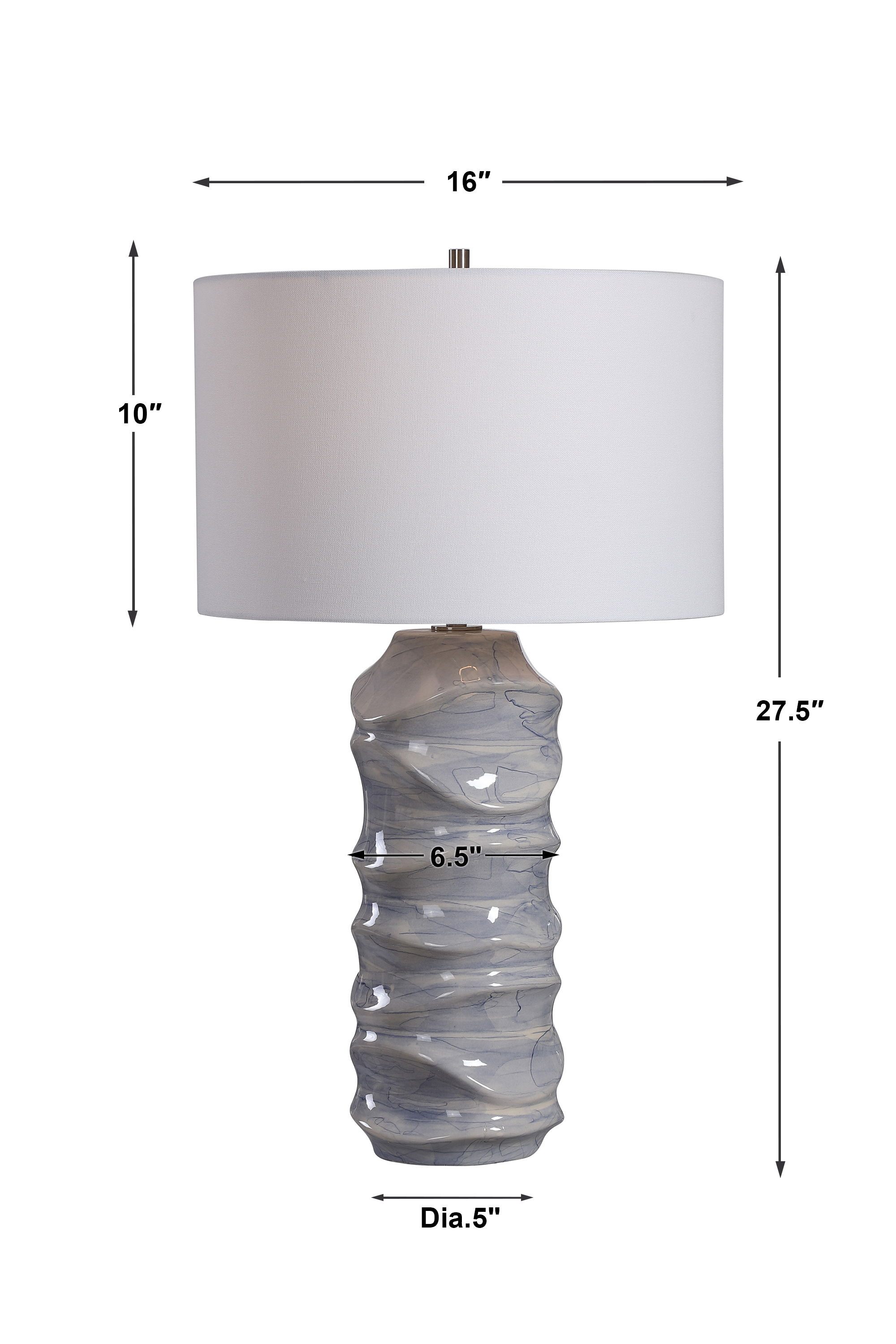 Waves Blue & White Table Lamp, by Uttermost, 16" width x 27.5" height x 16" depth View 3