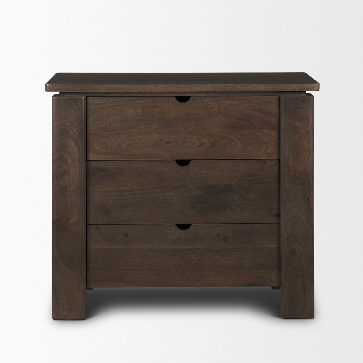 Wallen Solid Dark Brown Wood 3 Drawer Accent Cabinet, Cabinets & Chest by Mercana, 36" length x 18" width x 31" height View 3