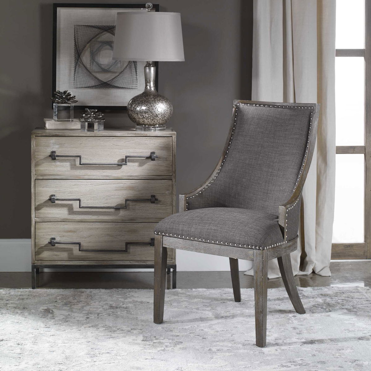 Aidrian Charcoal Gray Accent Chair, by Uttermost, 22.5" width x 39.5" height x 26.5" depth View 7