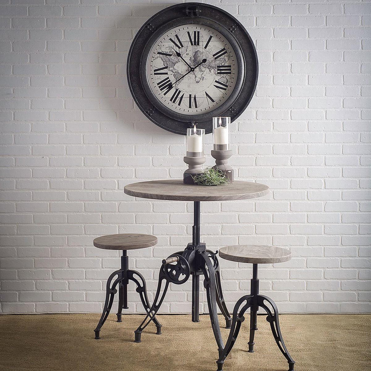 Emslie I 19'-25' Brown Wood Seat Black Metal Frame Stool, Counter & Bar Stool by Mercana, 15.75" length x 15.75" width x 26" height View 2