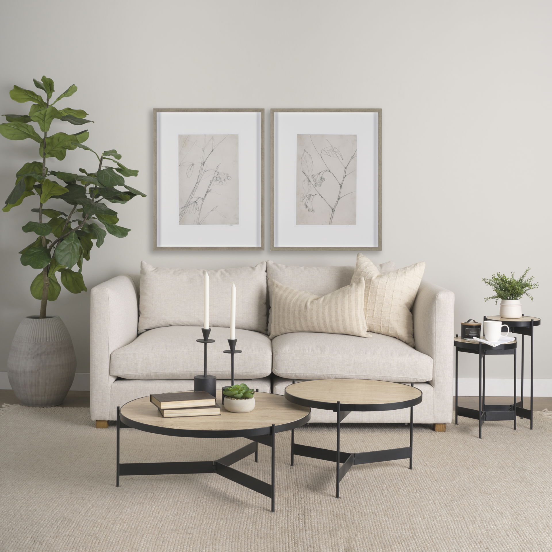 Wade Travertine Marble with Matte Black Metal Coffee Tables, by Mercana, 56" length x 32" width x 13.5" height View 2