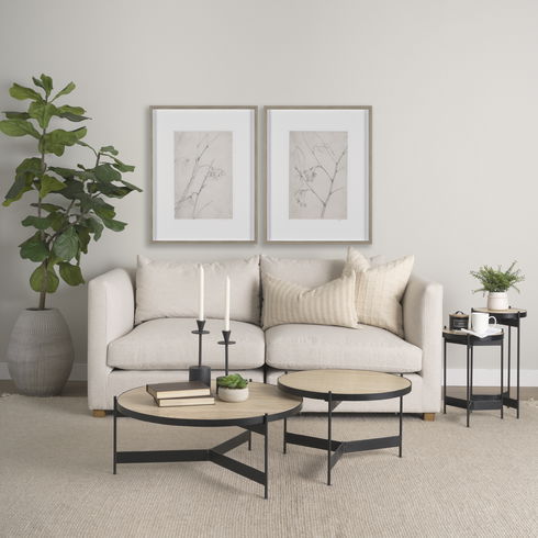 Wade Travertine Marble with Matte Black Metal Coffee Tables