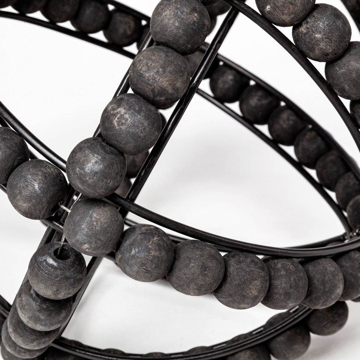 Earnhardt I Small 9L x 9W Black Wooden Beaded Orb, Decorative Object by Mercana, 8.66" length x 8.66" width x 8.86" height View 9