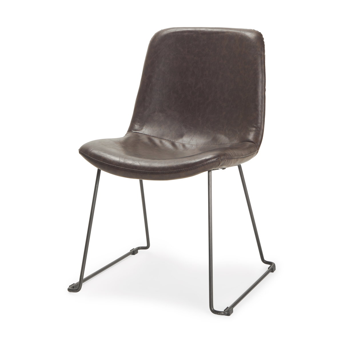 Sawyer Solid Back Dining Side Chair | Dark Brown Faux Leather with Iron, Dining Chair by Mercana, 19" length x 24.25" width x 33" height View 1