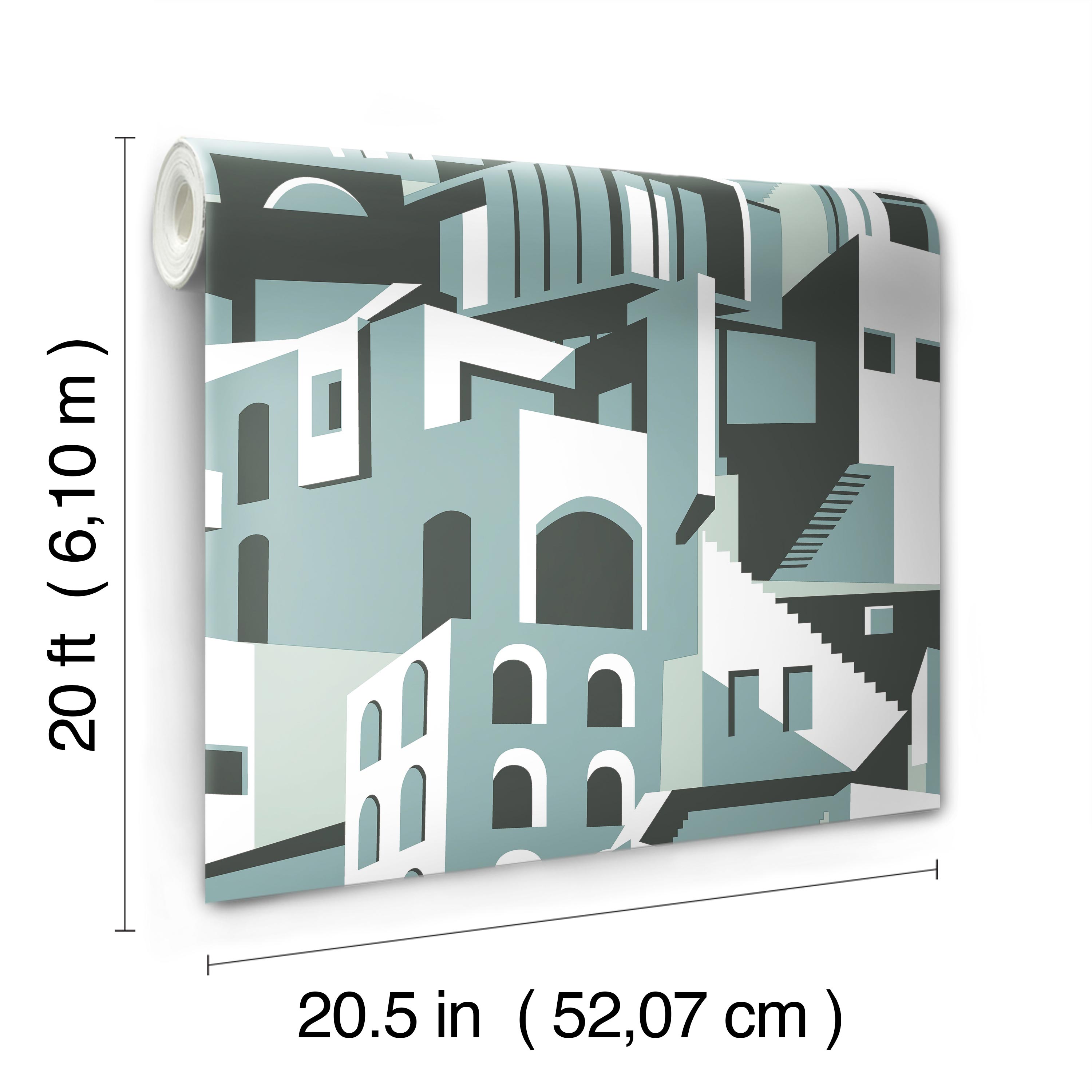 Arch Architectural Blue Grey Peel & Stick Wallpaper large image 