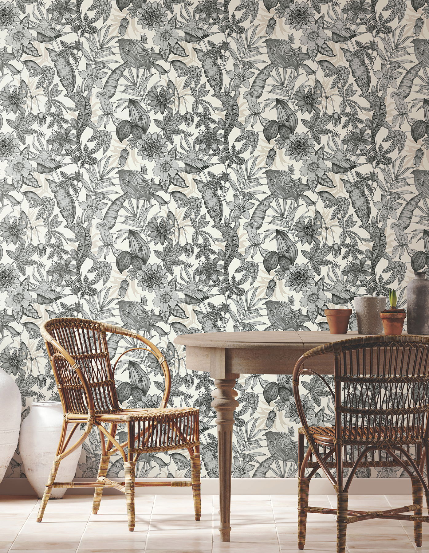 Rainforest White & Charcoal Wallpaper large image 