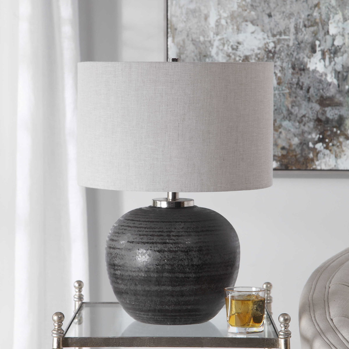 Mikkel Charcoal Table Lamp, by Uttermost, 1'4" width x 1'9.75" height x 1'4" depth View 5