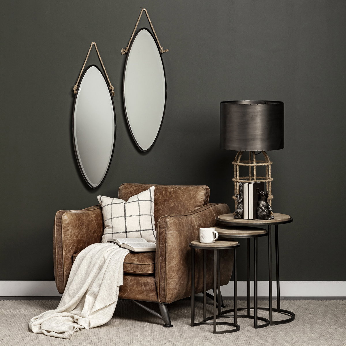Glover (Set of 3) 20L x 20W Brown Wood Round Top with Metal Nesting Accent Tables, Side & End Table by Mercana, 20.08" length x 20.08" width x 26.38" height View 3
