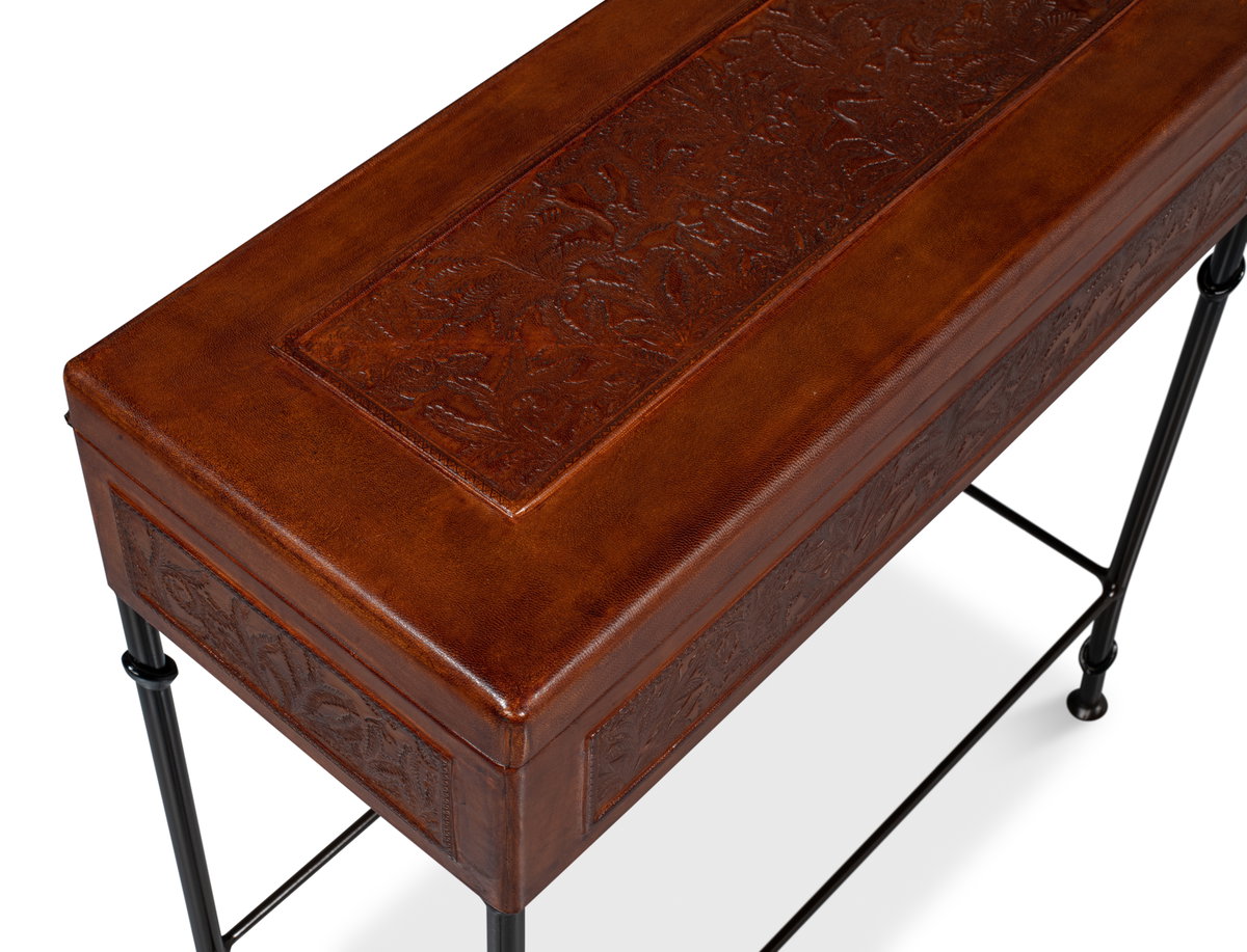 Botanical Leather Box On Stand, by Sarreid, 10" length x 2' width x 2'1" height View 4