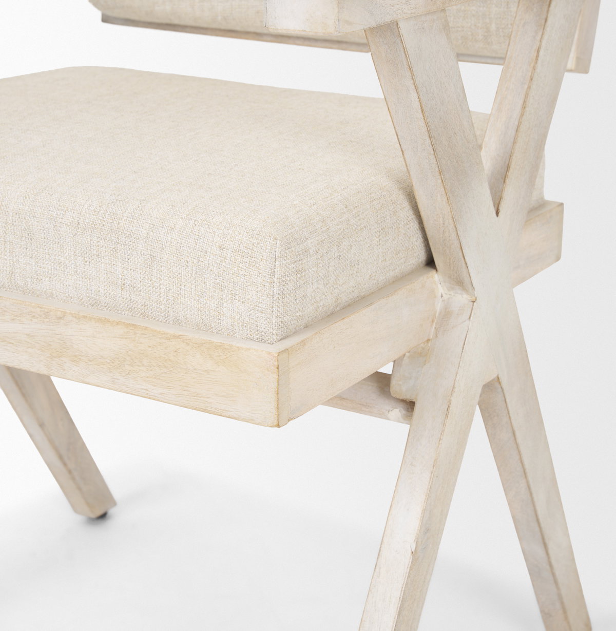 Topanga Open Back Dining Arm Chair | Cream Fabric with Blonde Wooden, Dining Chair by Mercana, 23" length x 23.25" width x 31.89" height View 11