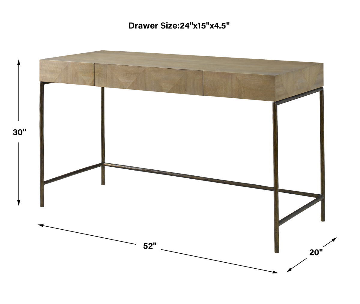 Aristotle Natural Wood Modern Desk, by Uttermost, 52" width x 30" height x 20" depth View 3