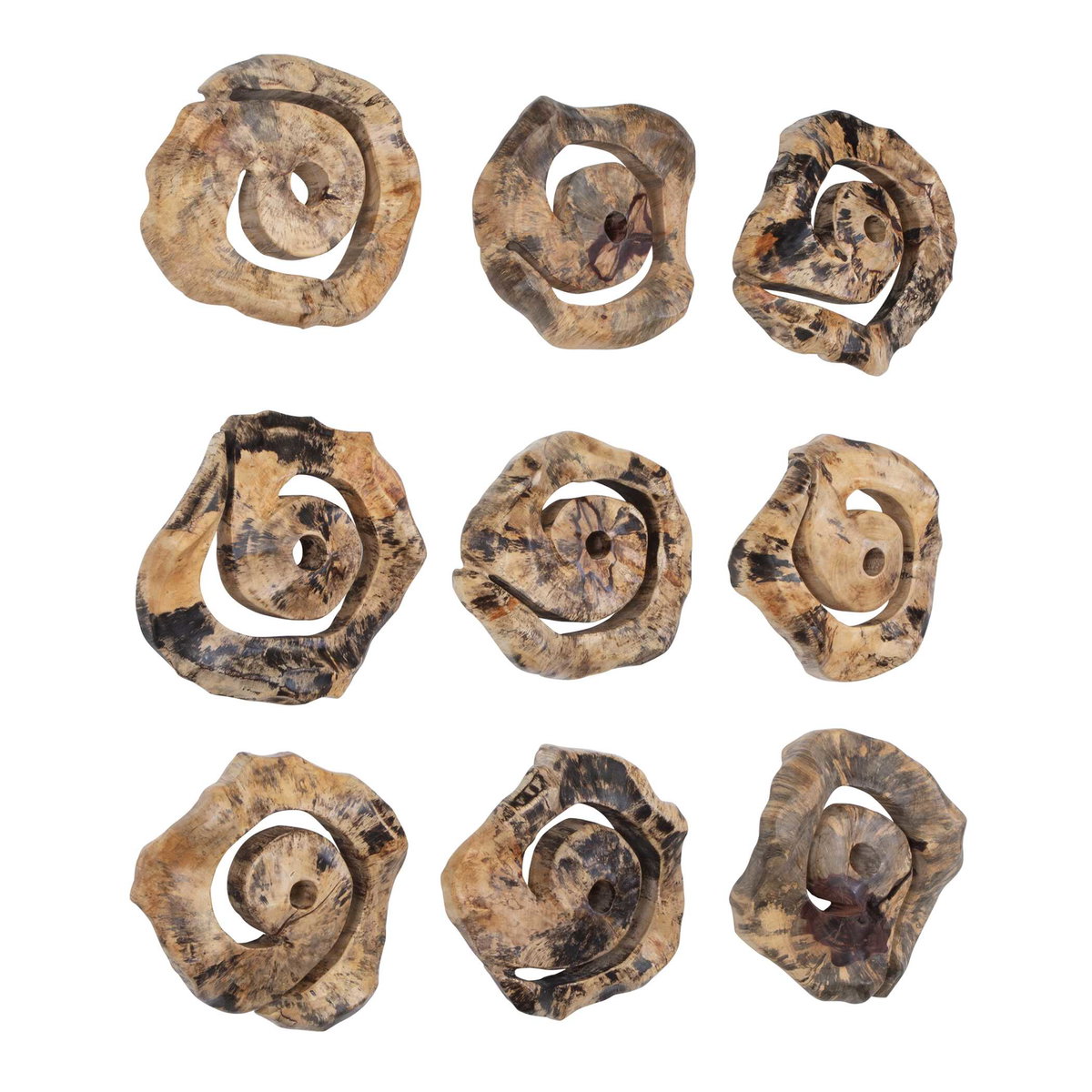 Corkscrew Wood Wall Decor Set/9, Sculptural Wall Art by Uttermost, 13.7" width x 13.7" height x 4.7" depth View 4