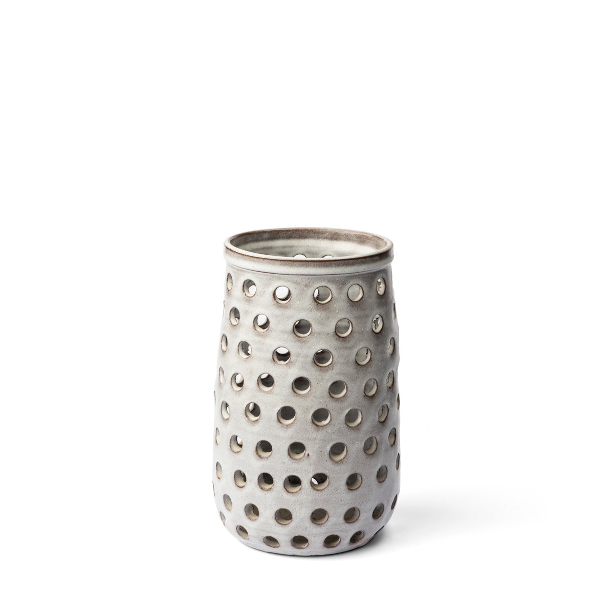 Canasta Small Rustic White Ceramic Cylindrical Vase, by Mercana, 7.5" length x 7.5" width x 11.5" height View 6