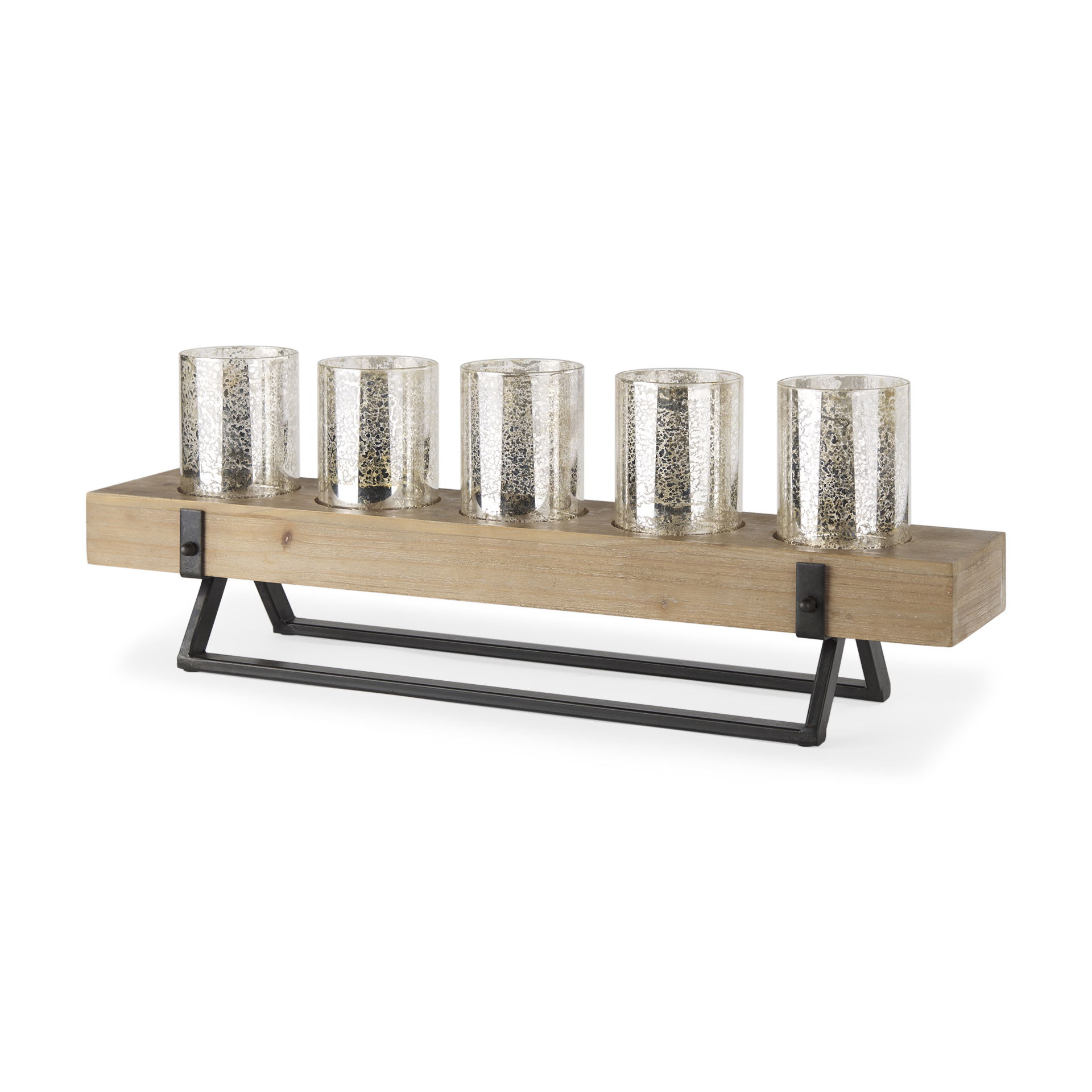 Benk Wood and Black Metal Five Cup Candle Holder large image 