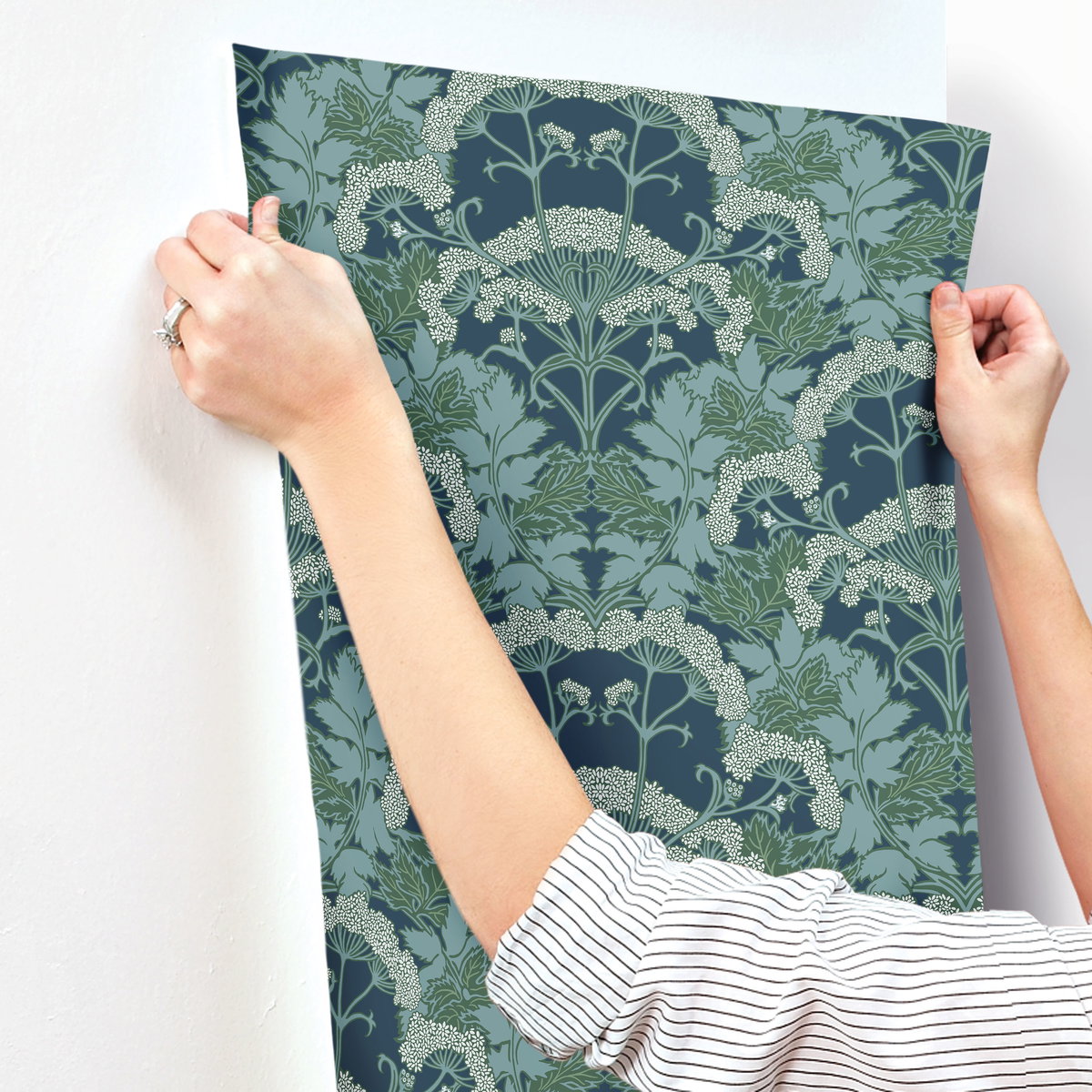Yarrow Nouveau Blue & Green Wallpaper, by York Wall, 27' length x 2'3" width x 0.02" depth View 4