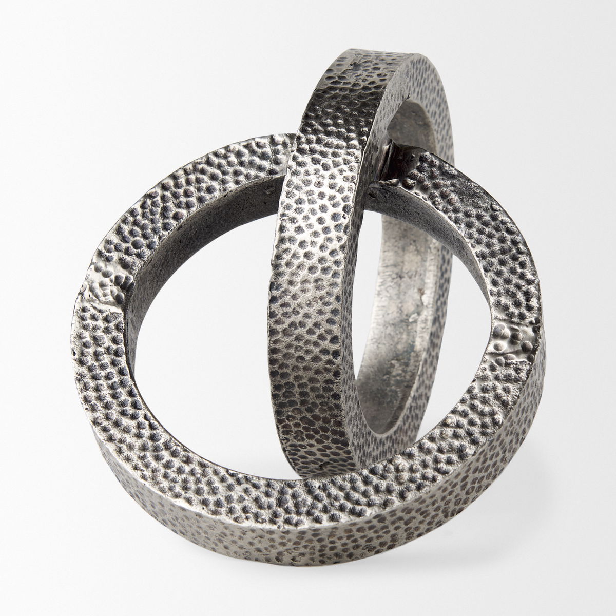 Rafiki Two Blackened Silver Hammered Finish Metal Conjoined Circles, Decorative Object by Mercana, 7.87" length x 5.91" width x 5.91" height View 7