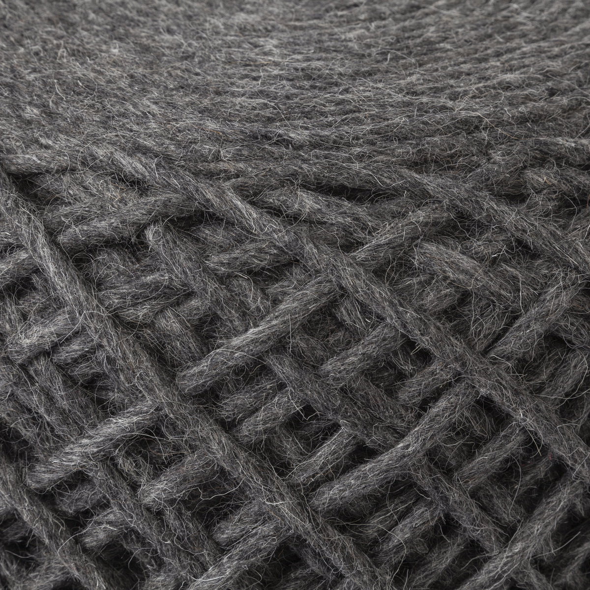 Allium Dark Gray Handwoven Wool Cylindrical Pouf, Ottoman by Mercana, 15.75" length x 15.75" width x 17.75" height View 7