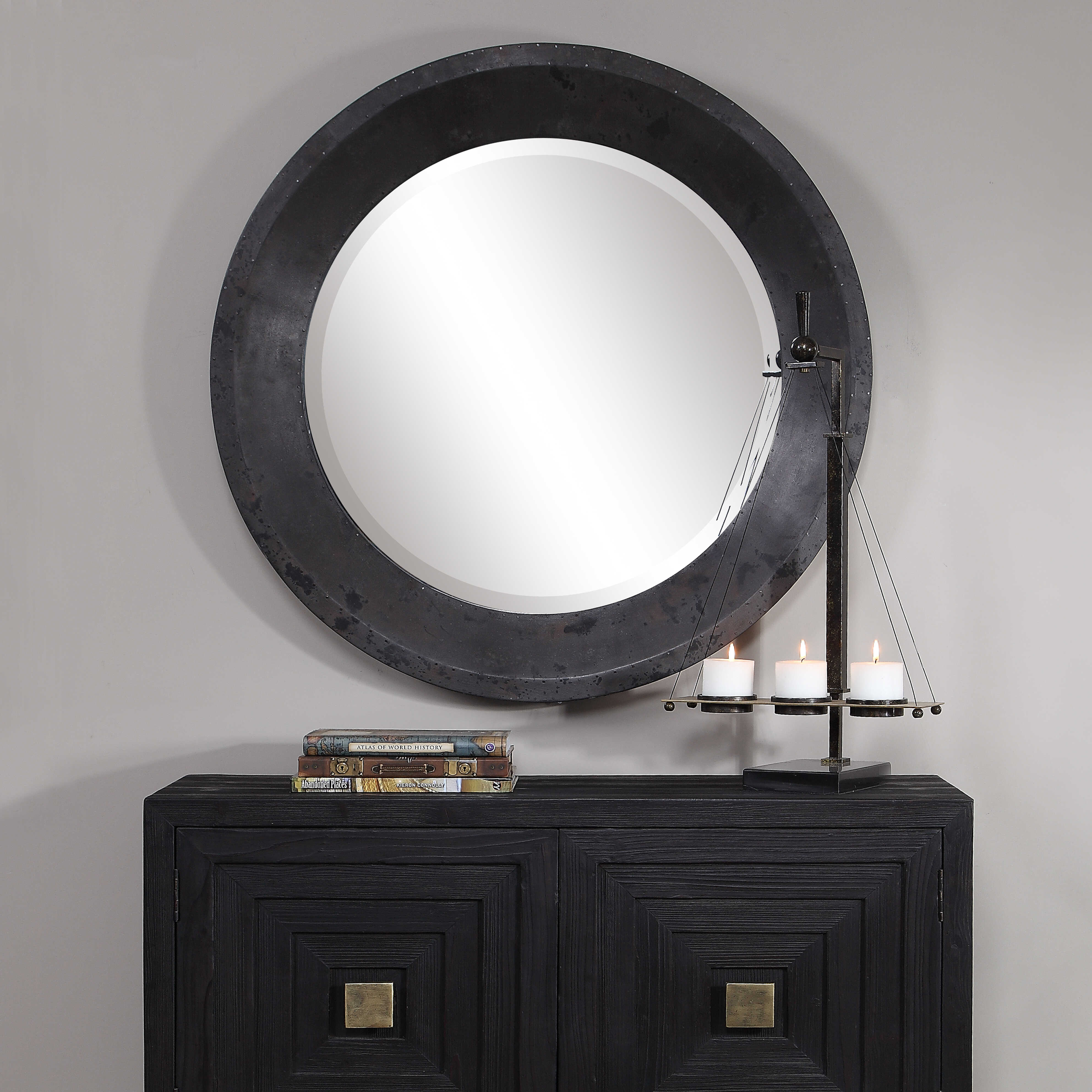 Frazier Round Industrial Mirror, by Uttermost, 40" width x 40" height x 2.95" depth View 2