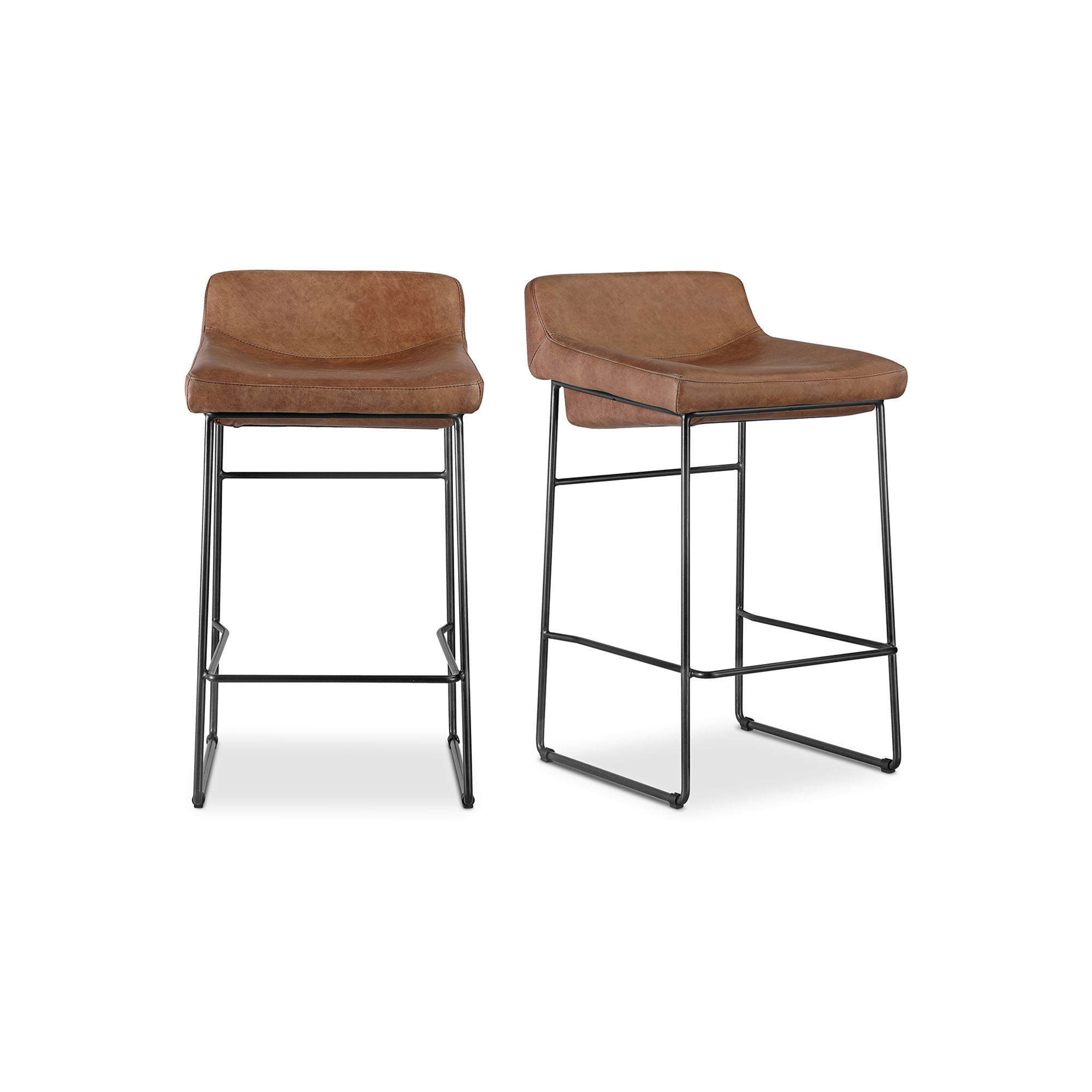 Starlet Counter Stool Open Road Brown Leather - Set Of Two, Counter & Bar Stool by Moe's Home, 17" width x 32" height x 20" depth View 2