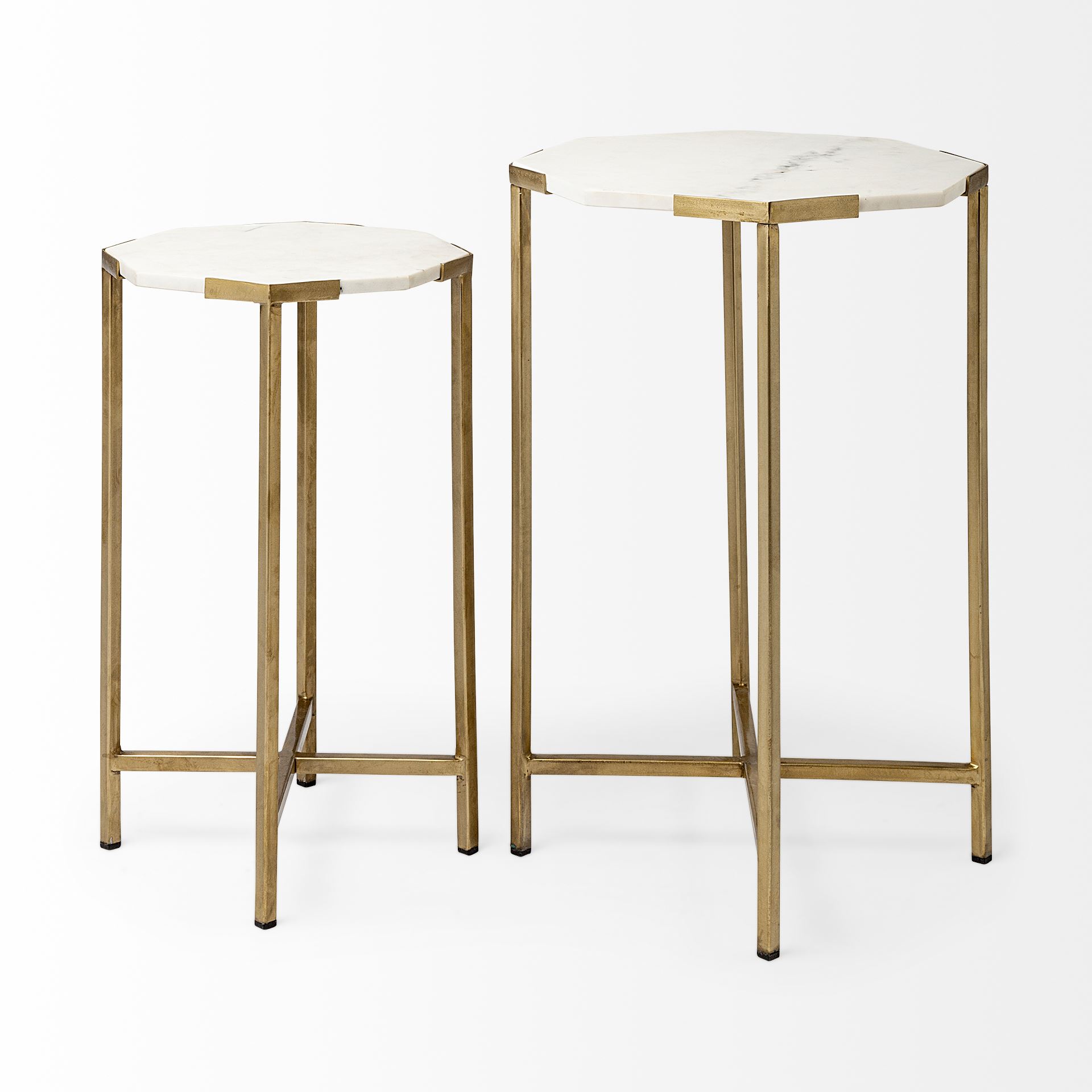 Vincent Octagonal White Marble Tabletop with Gold Metal End/Side Tables large image 